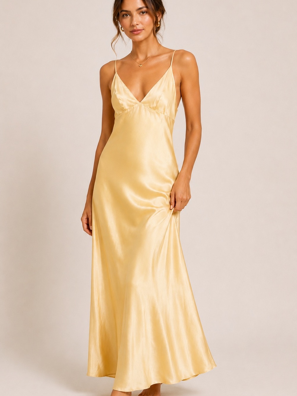 SPRWMN Silky Gold Butter Yellow Midi Slip Dress Small Elegant Quiet Luxury Party